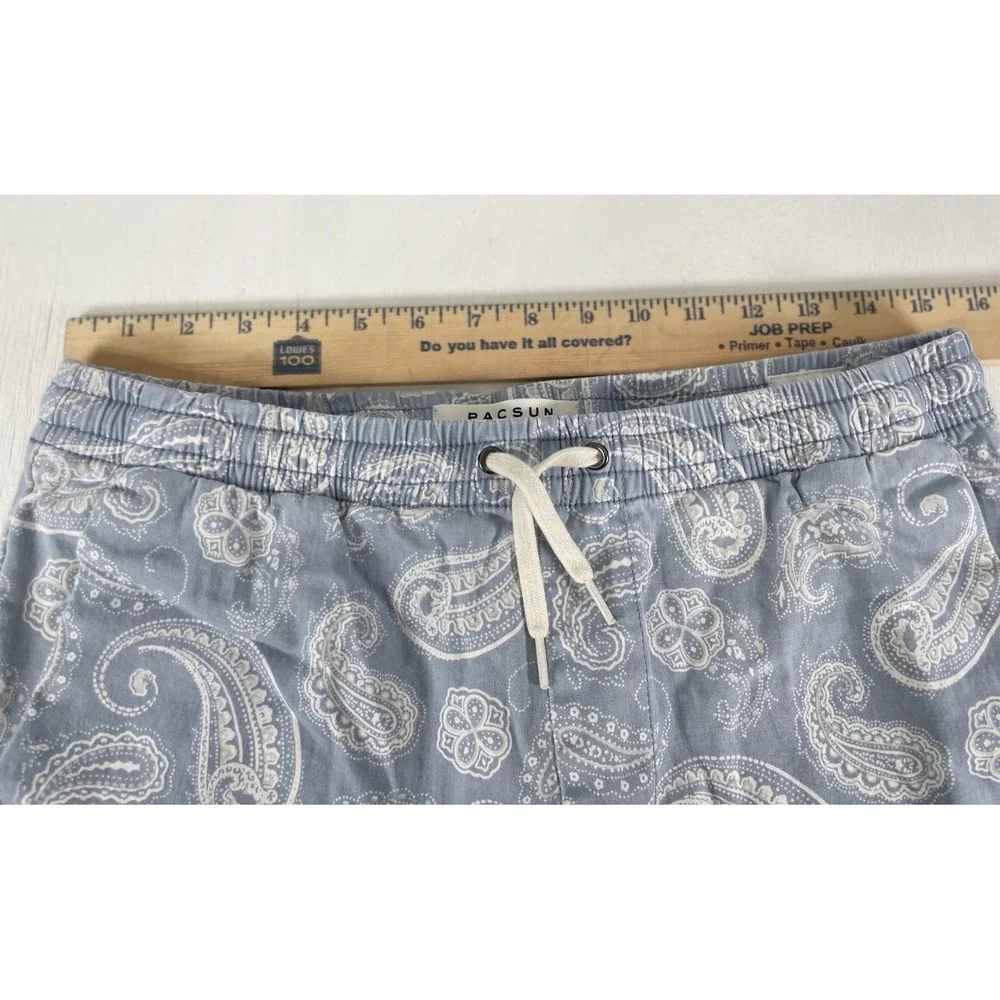 PacSun Men's Paisley Volley Shorts Blue Elastic Waist Drawstring Size S - Picture 10 of 13